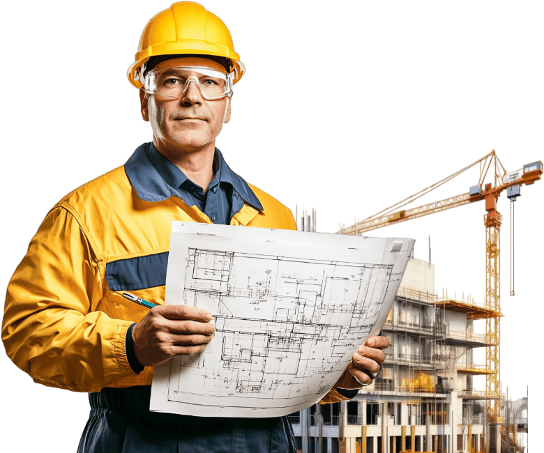 Professional Construction Architect holding blueprint plans